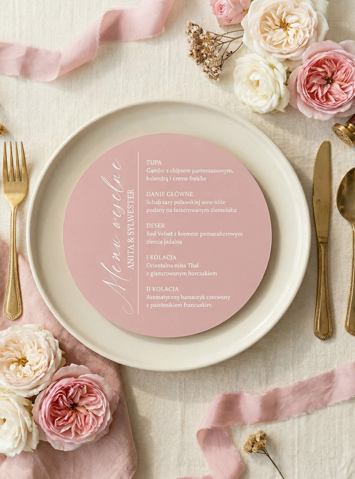 Kraft Wedding Menu No. 8 – Round Black Cards in Modern Glamour Style
