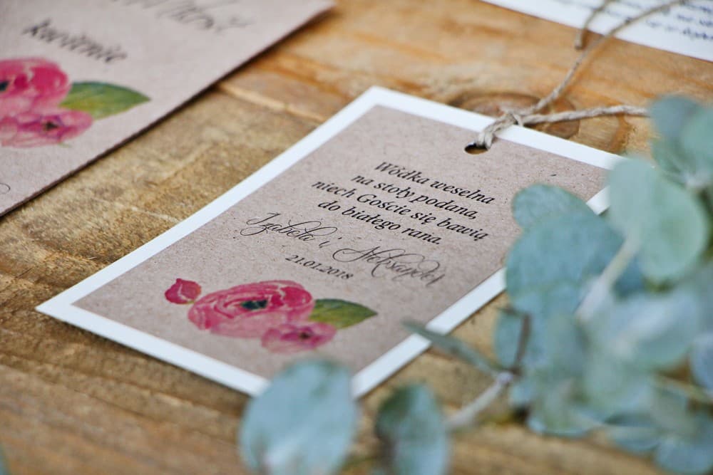 Watercolor Peony Wedding Alcohol Tags, Linen Paper | Wedding Vodka Tags, Bottle Labels | Margaret No. 2