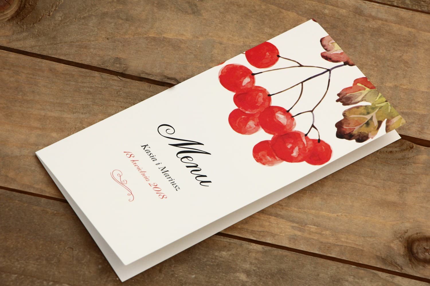 Autumn Rowan Berry Watercolor Wedding Menu | Wedding Table Menu Card | Painted Flowers No. 16