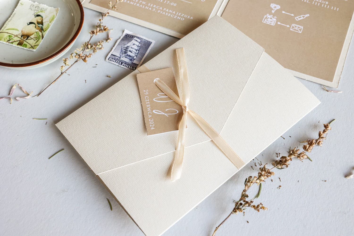 Avril No. 13 Wedding Invitation – Minimalist Ecru Style - 3