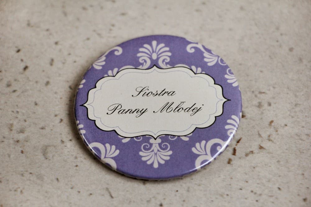 Badges pour invités de mariage, accessoires de mariage, badge Ornement n° 3 - Ornements élégants lilas et crème