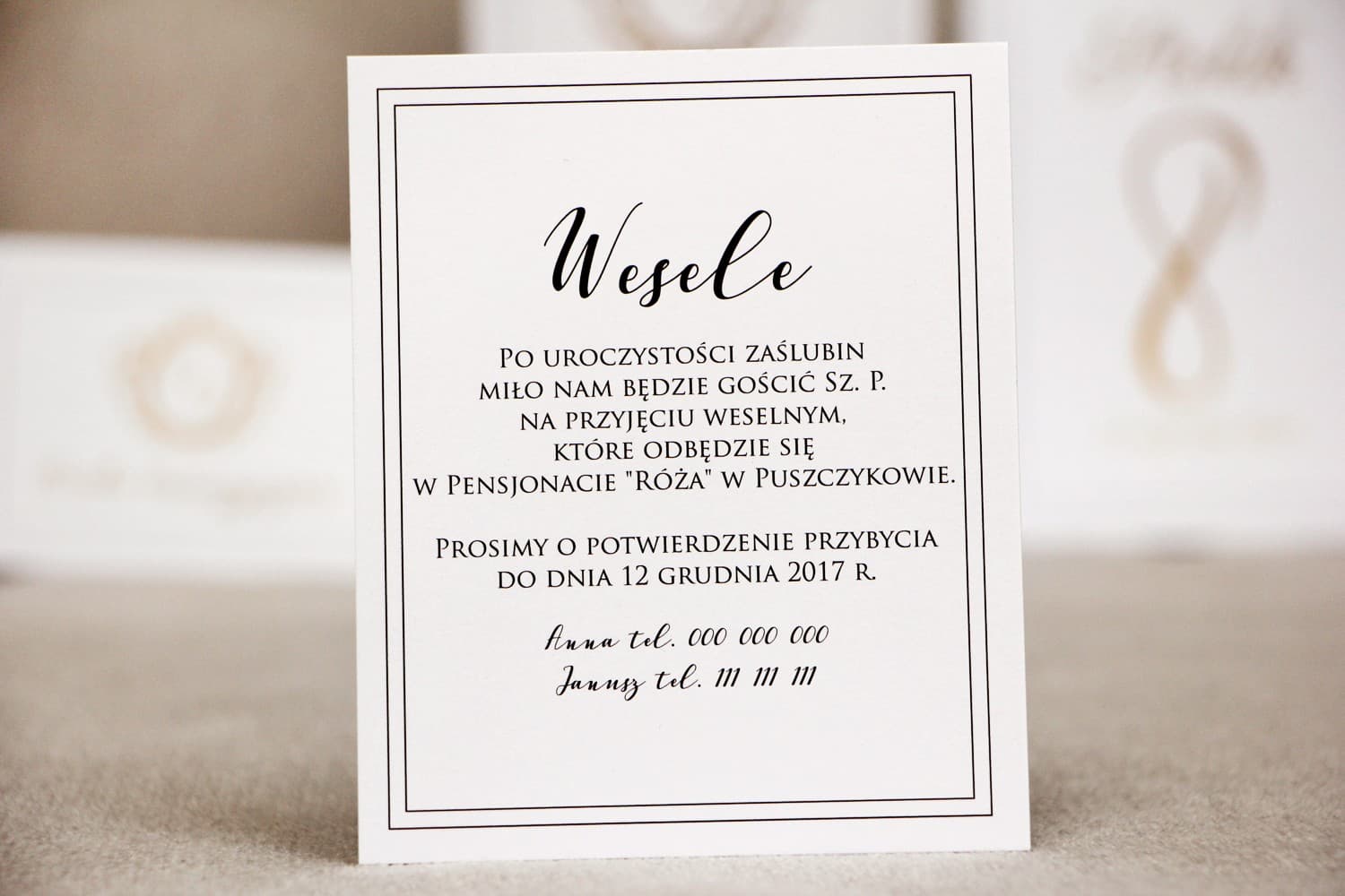 Elegante Beilegekarten für Hochzeitseinladungen | Schwarz-weiße Einleger mit eigenem Text | Sonata Nr. 9