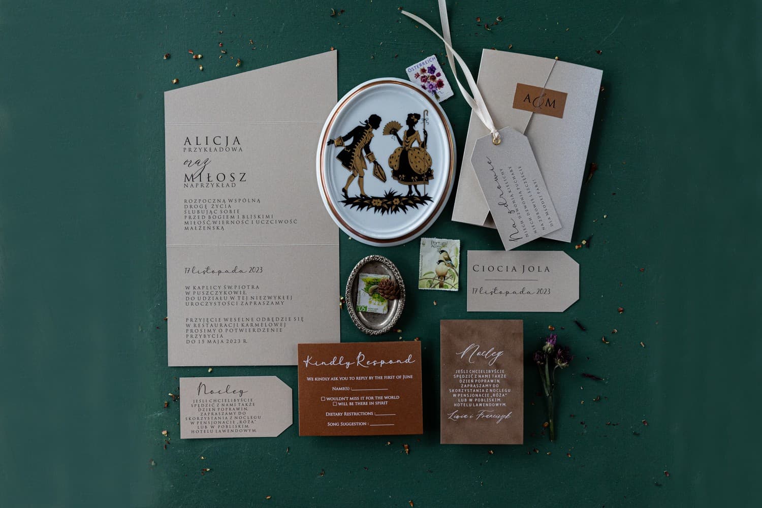 Elegancka papeteria ślubna Modern nr 2 rsvp brązowe Amelia Wedding