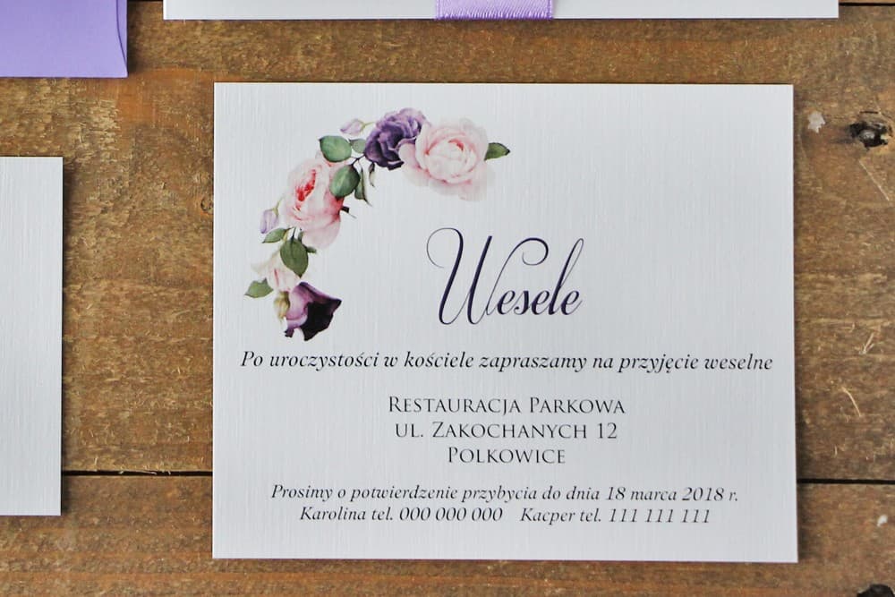 Bigliettino con Richiesta Regalo Fiori Acquerello Rosa e Viola | Inserto per Partecipazioni | Acquerello n. 16