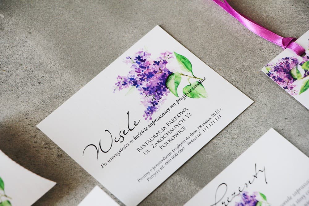 Biglietto Aggiuntivo per Partecipazioni Lillà Viola, Inserto Regali | Eleganti Accessori per Inviti | Pistacjowe nr 2