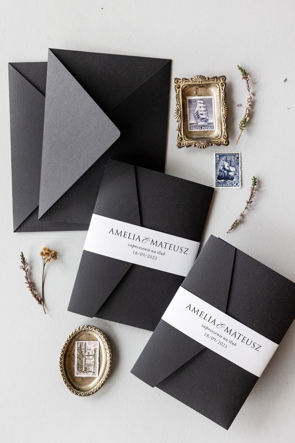 Kraft No. 8 Wedding Invitation – Black with Pocket and Belly Band - 3