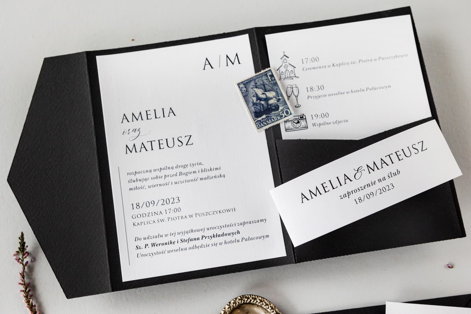 Kraft No. 8 Wedding Invitation – Black with Pocket and Belly Band - 6