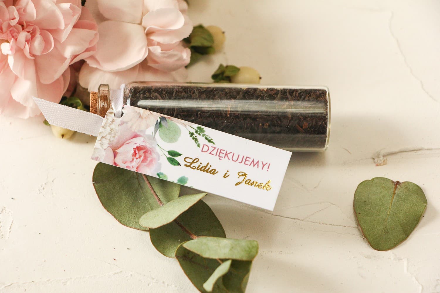 Boccettina con Tè Etichetta Dorata Peonie | Ringraziamenti per Ospiti Matrimoniali | Avril nr 3