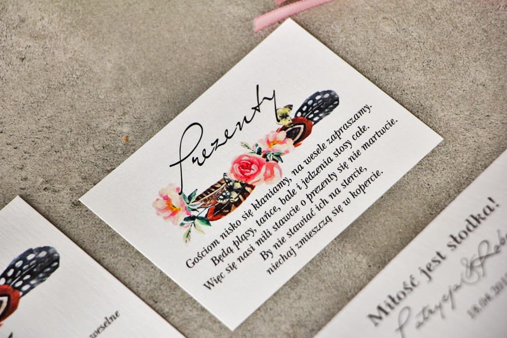 Boho Feathers & Flowers Invitation Insert | Wedding RSVP Card, Wishing Well Poem | Pistachio No. 16