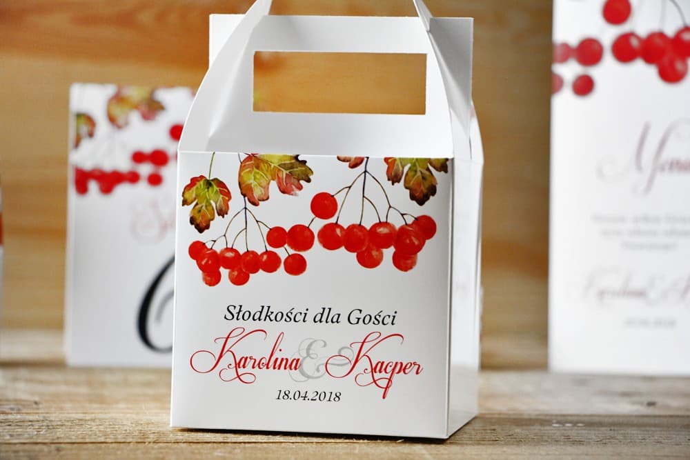 Boîte à gâteau carrée, gâteau de mariage - Aquarelle n° 12 - Sorbier d'automne