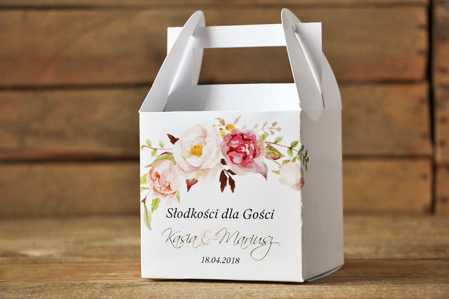 Boîtes à gâteaux avec poignée personnalisées | Boîtes à gâteaux de mariage florales | Fleurs Peintes n° 28