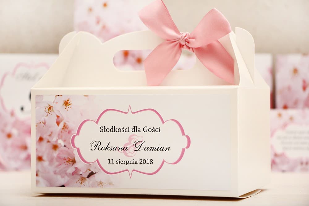 Boîte à Gâteaux avec Poignée Fleurs de Cerisier Roses | Emballage gâteau pour invités de mariage | Felicja n° 13