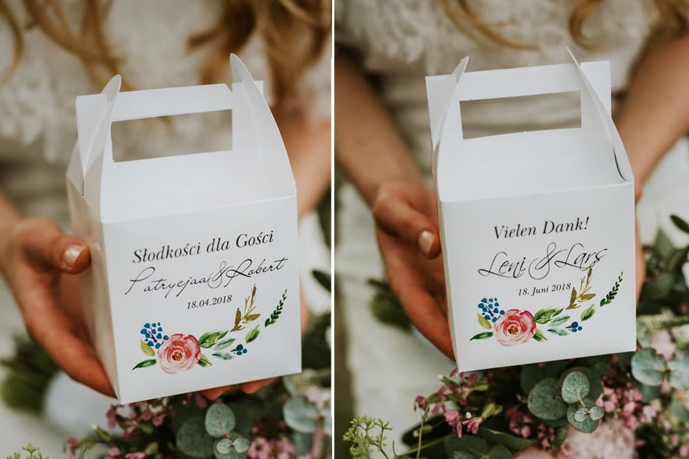 Boîtes à Gâteaux de Mariage avec Poignée Fleurs Personnalisées | Emballages gâteaux pour invités | Aquarelle n° 13