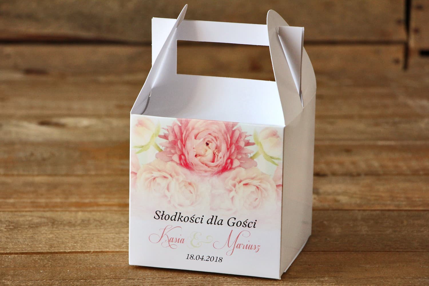 Boîtes à Gâteaux de Mariage avec Poignée, Personnalisées | Cadeaux Invités | Fleurs Peintes n° 9