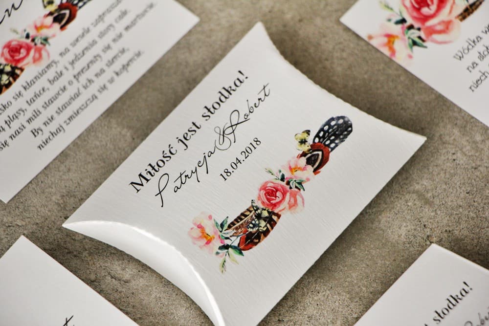 Boîtes Oreillers Boho avec Motif Couronne | Remerciements Sucrés pour Invités de Mariage | Pistacjowe n° 16