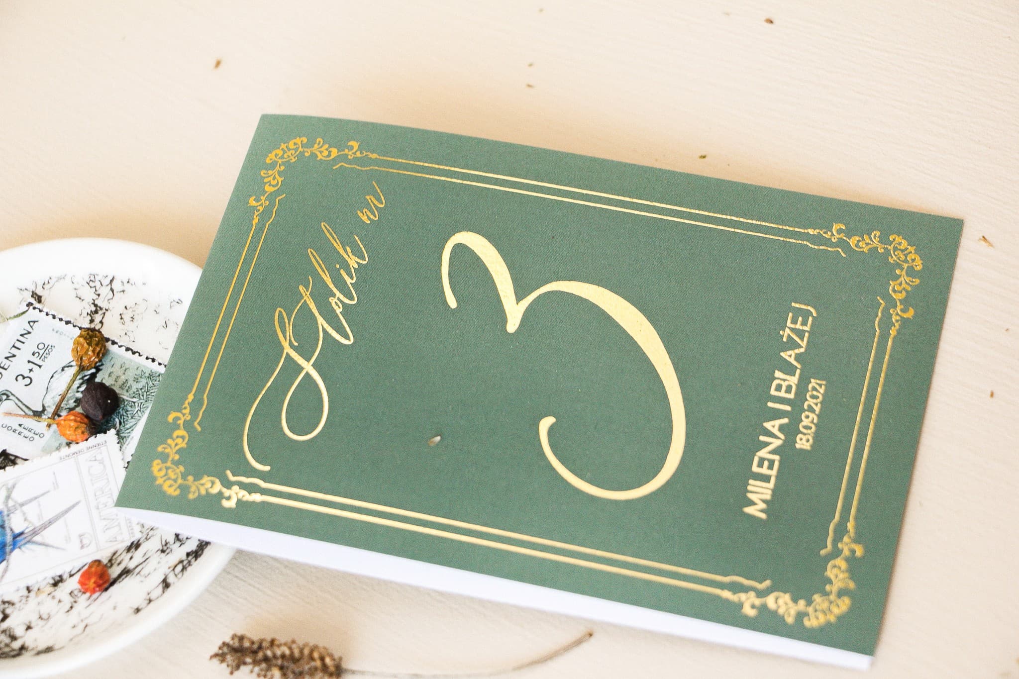 Botanical Wedding Table Numbers with Gold Foiling | Elegant Greenery Table Cards | Sand No. 3