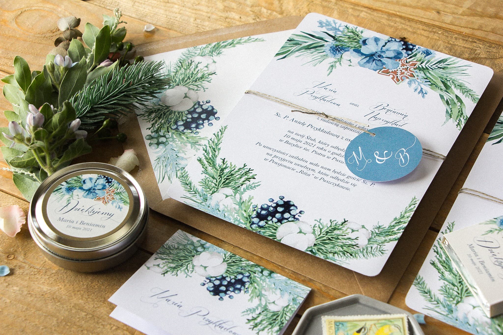 Winter Wedding Invitations with Cotton Branch and Gingerbread – Indygo No. 8 - 2