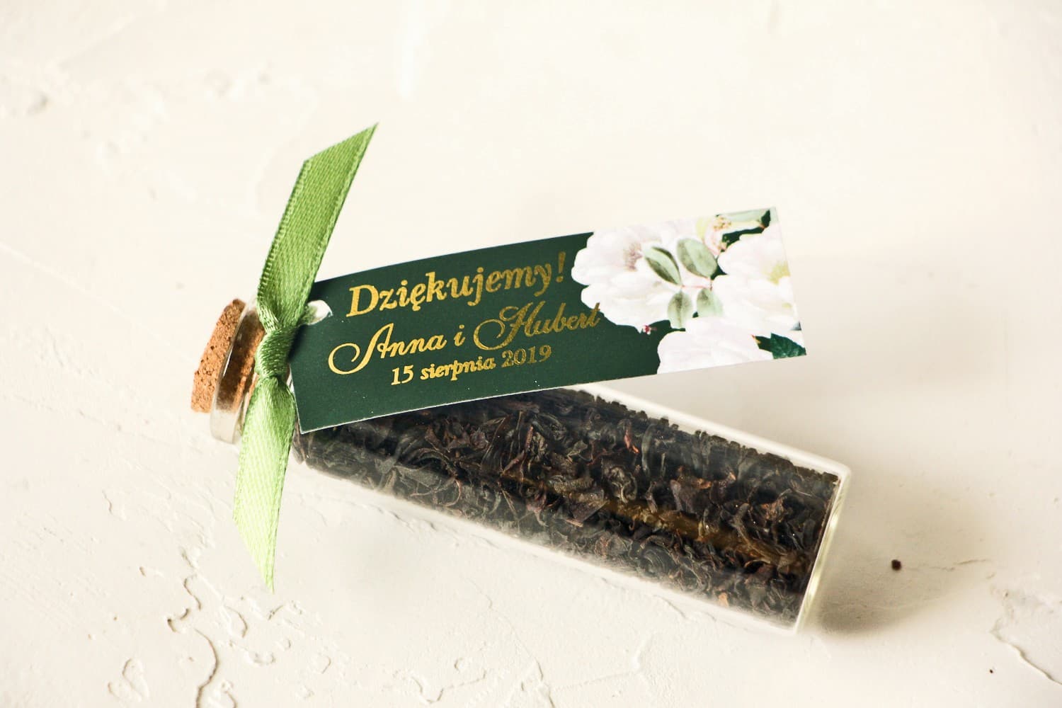 Elegantes Detalles, Botellitas de Té Doradas | Recuerdos para Invitados de Boda | Szafirowe n.º 3