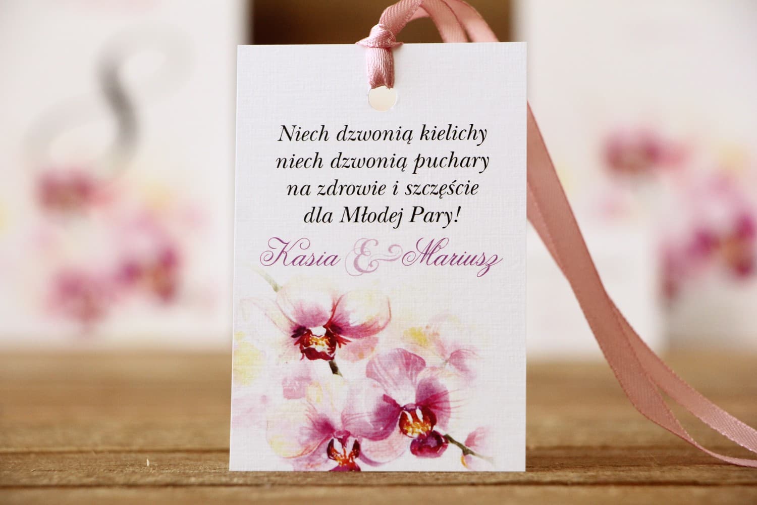 Orchid Wedding Bottle Tags, Purple Flowers | Personalized Wedding Alcohol Tags | Painted Flowers No. 2