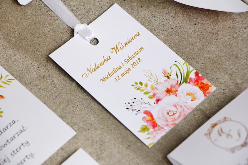 Gold Foiled Peony Bottle Tags | Powder Pink Wedding Alcohol Tags | Sorento No. 13