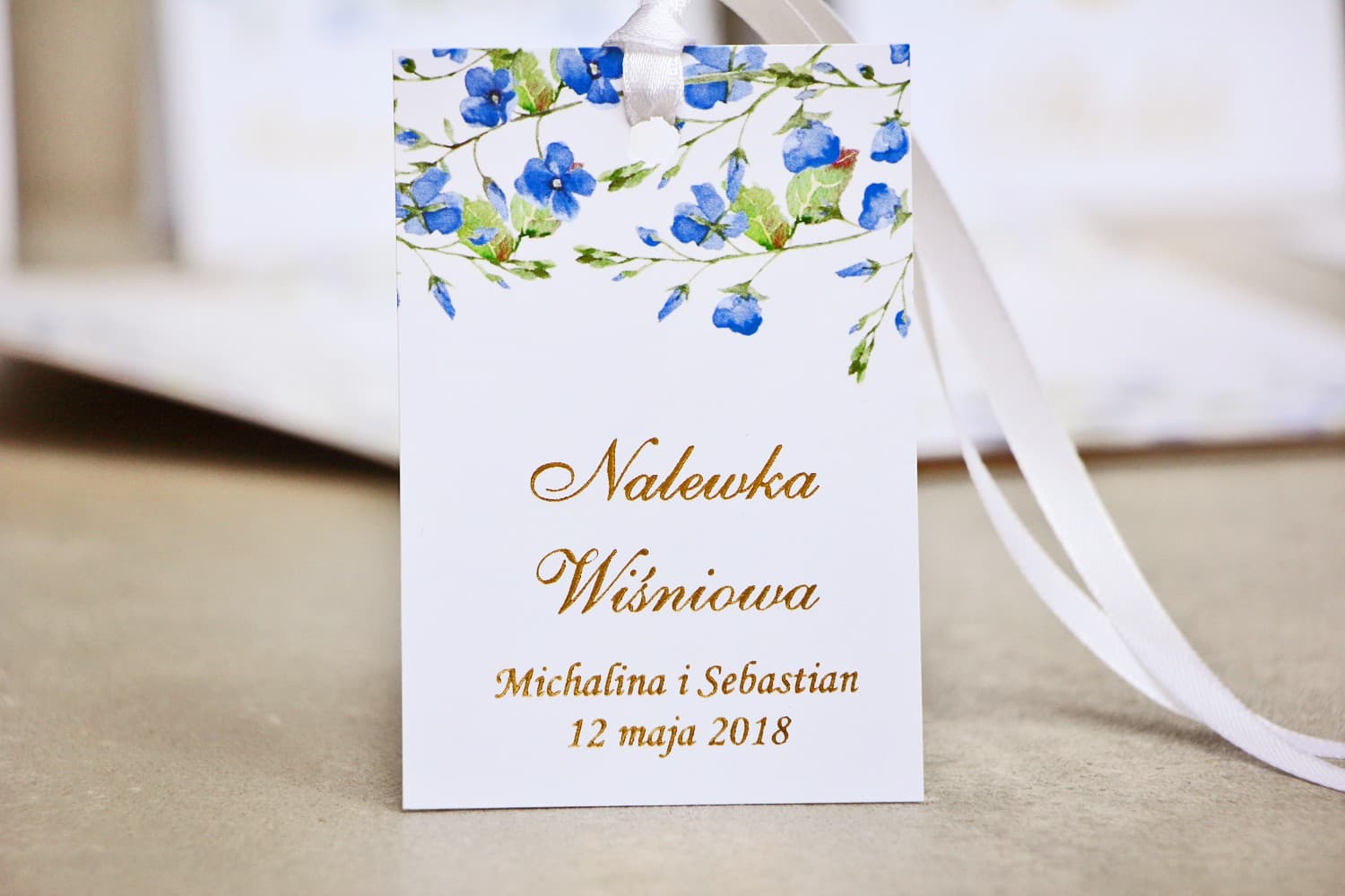 Gold Foiled Forget-Me-Not Wedding Bottle Tags | Watercolor Alcohol Labels | Sorento No. 4