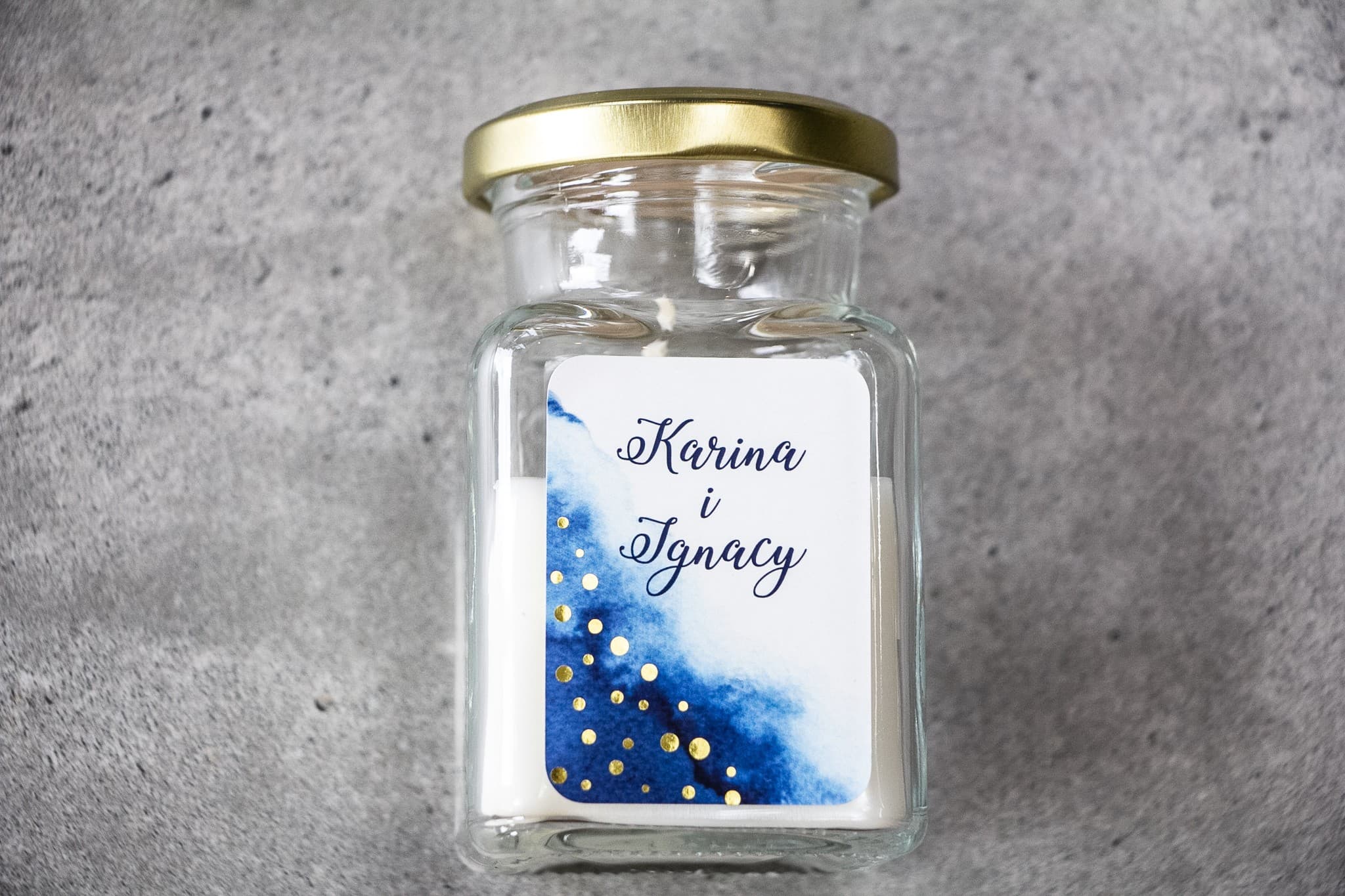 Bougie Soja Bakarto n° 1 – Cadeau Invité Mariage Bleu Marine et Dorure