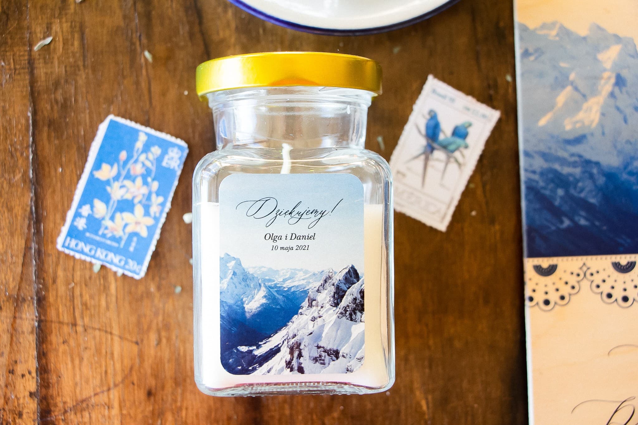 Bougie Parfumée Topaz n° 1 – Motif Montagne et Remerciements pour les Invités