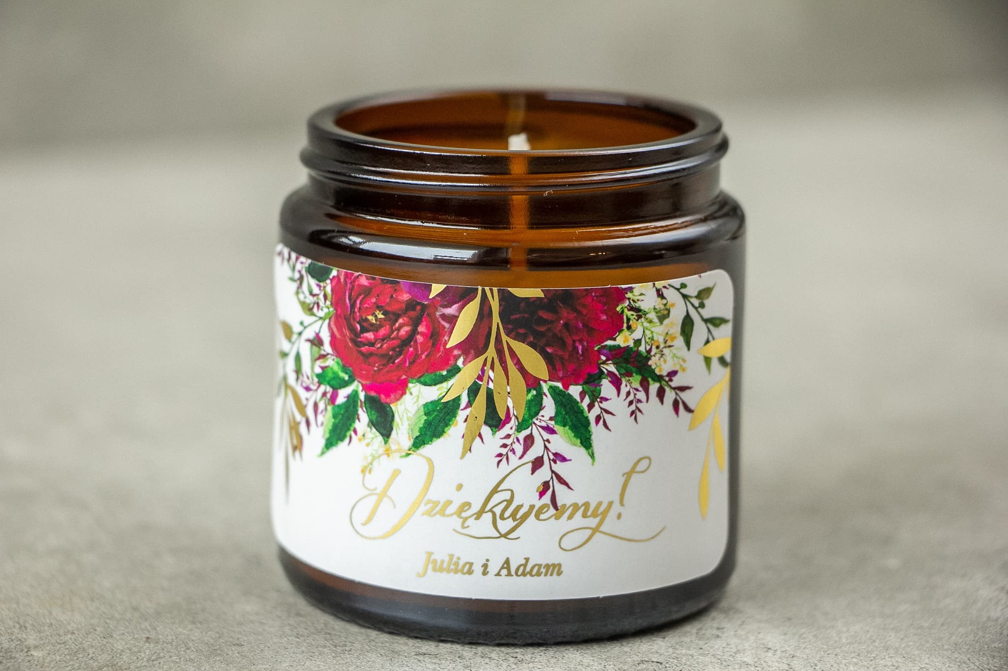 Bougies de soja naturelles - cadeaux invités mariage - Rubin n° 3 motif pivoines