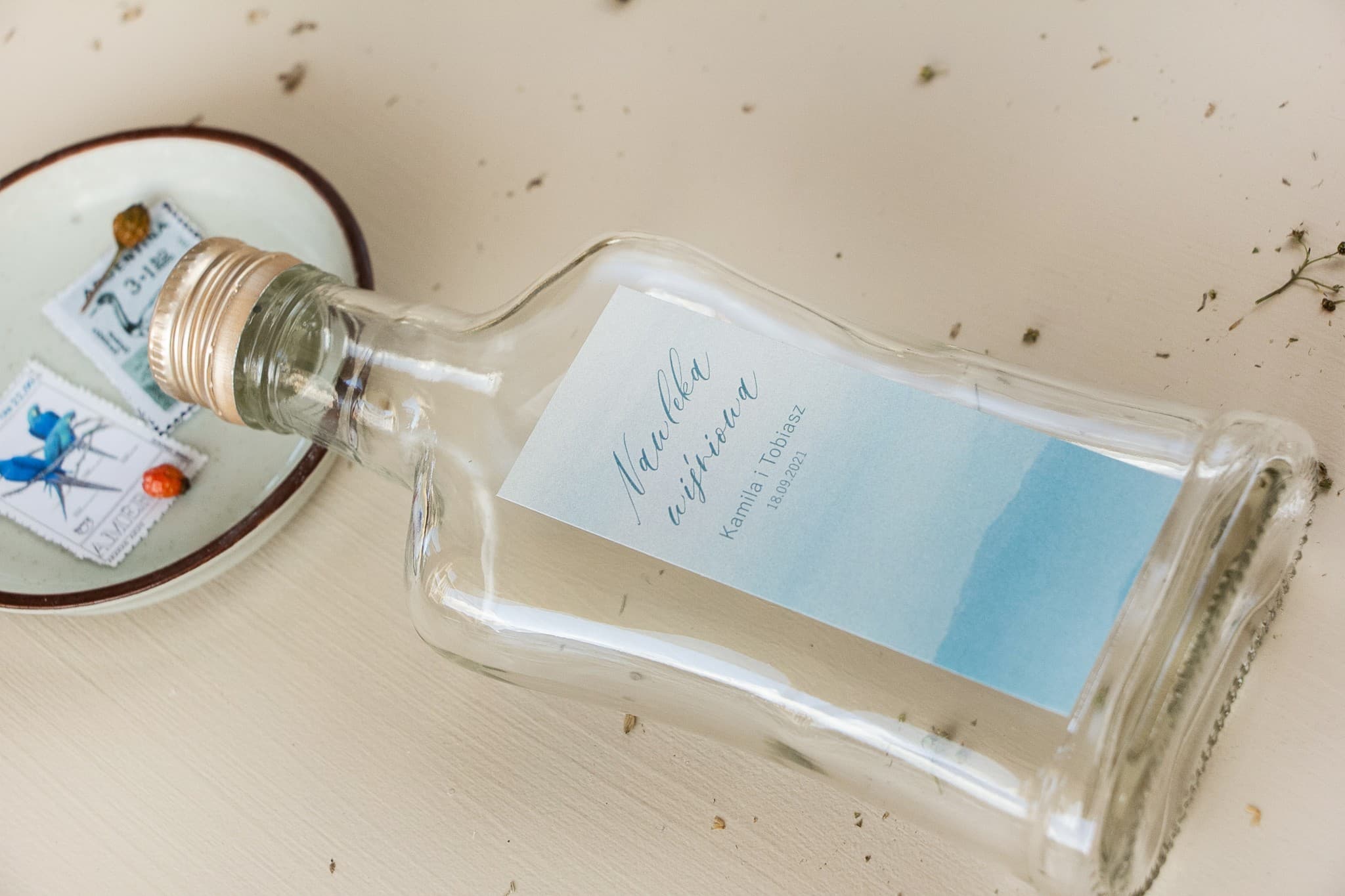 Remerciements invités : bouteilles à liqueur avec motif végétal vert Opal n° 4