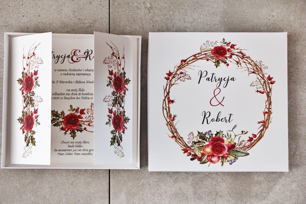 Boxed Wedding Invitations Pistachio No. 14 – Red Roses and Cinnamon