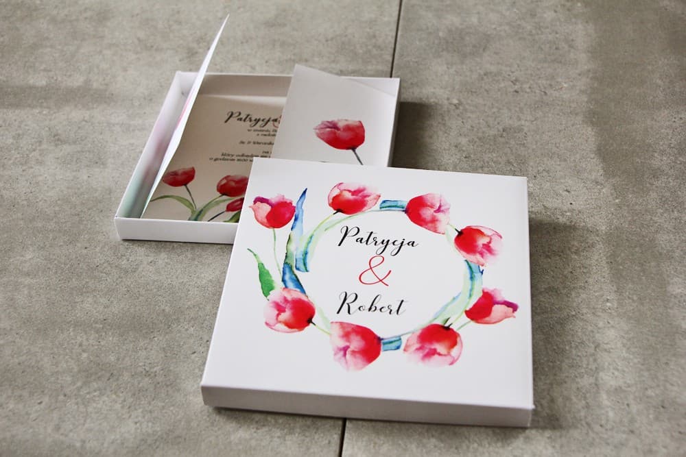 Boxed Wedding Invitation Pistachio No. 5 – Red Tulips