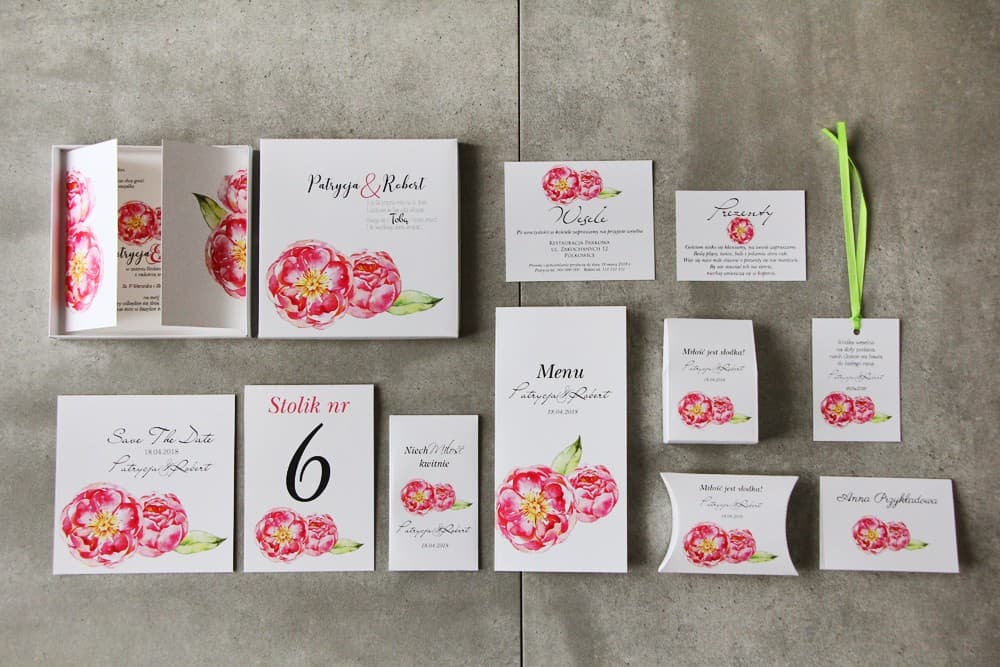Boxed Wedding Invitations Pistachio No. 6 – Amaranth Peonies