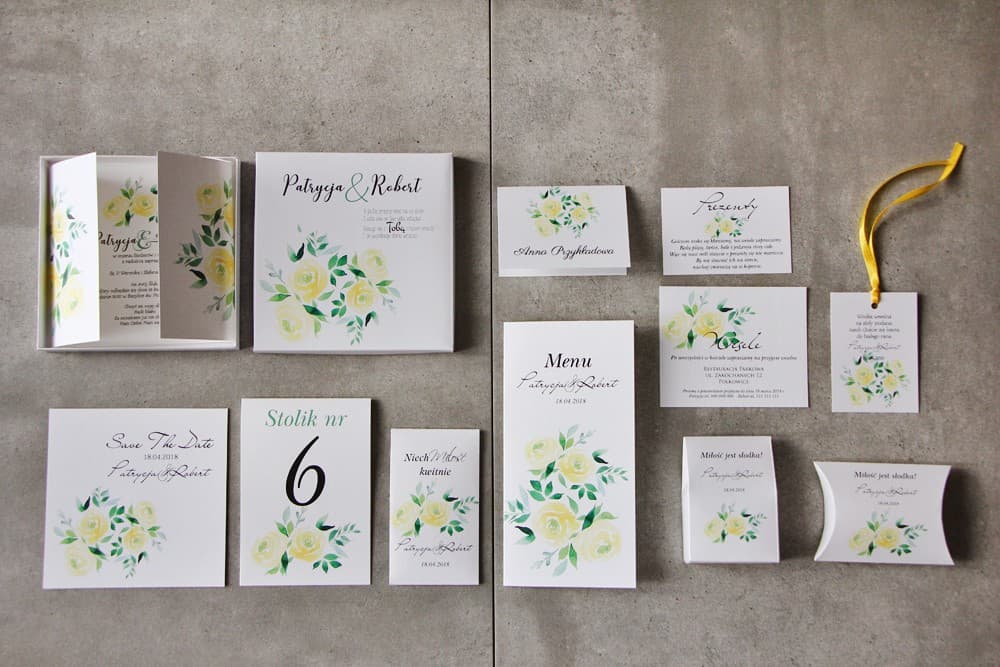 Boxed Wedding Invitations Pistachio No. 9 – Watercolor Roses