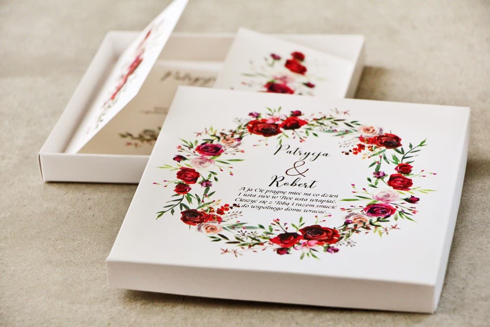 Boxed Wedding Invitation Pistacjowe No. 18 – Burgundy Roses