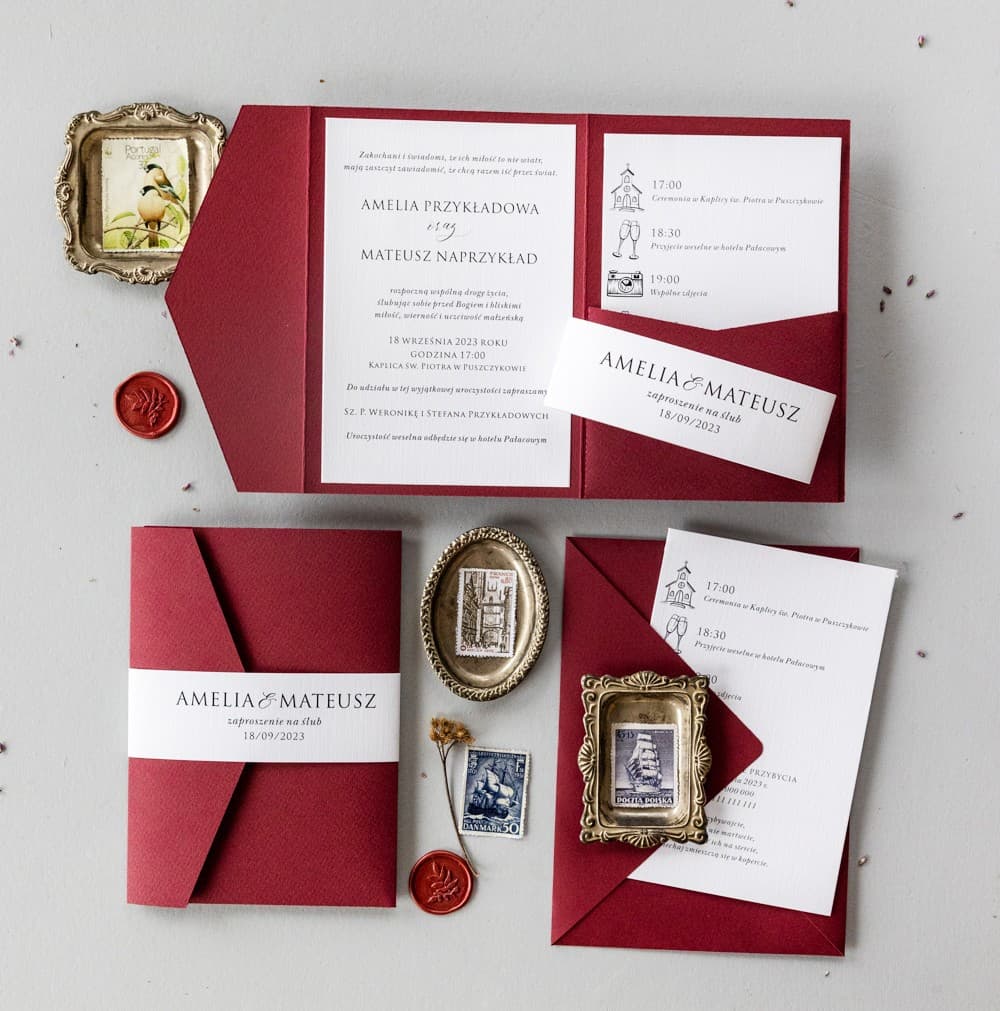 Kraft Wedding Invitations No. 6 – Burgundy with Pocket