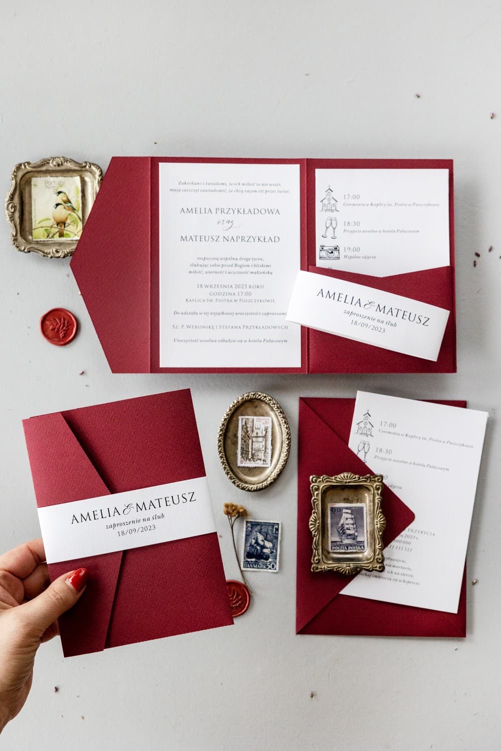 Kraft Wedding Invitations No. 6 – Burgundy with Pocket - 4