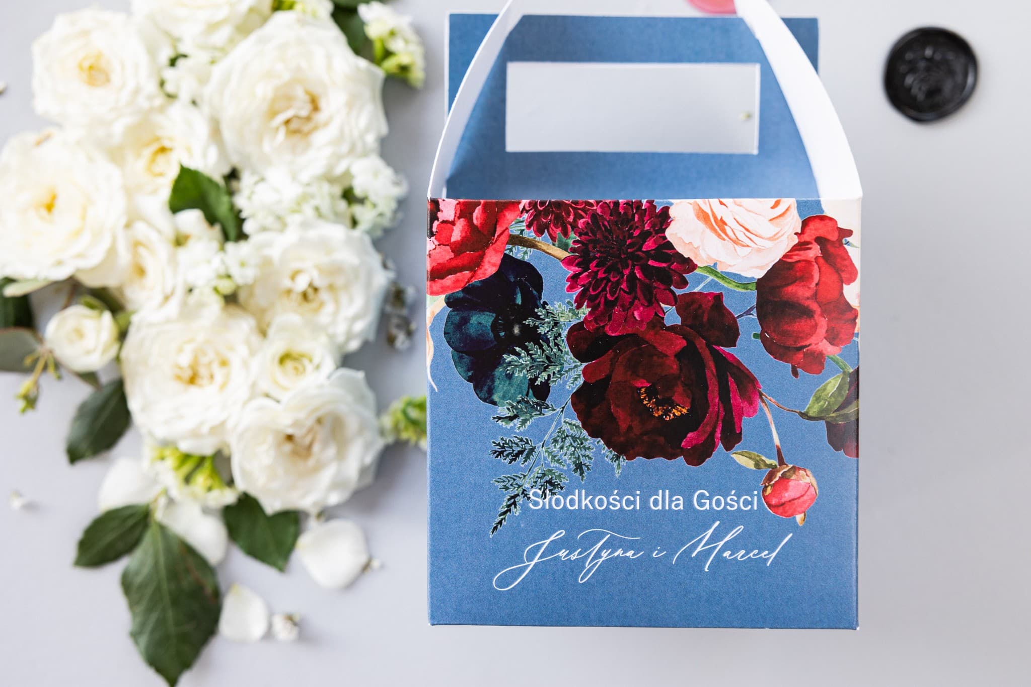 Caja para Pastel de Boda con Peonías Borgoña y Rosa | Detalles para Invitados | Soft nº 6