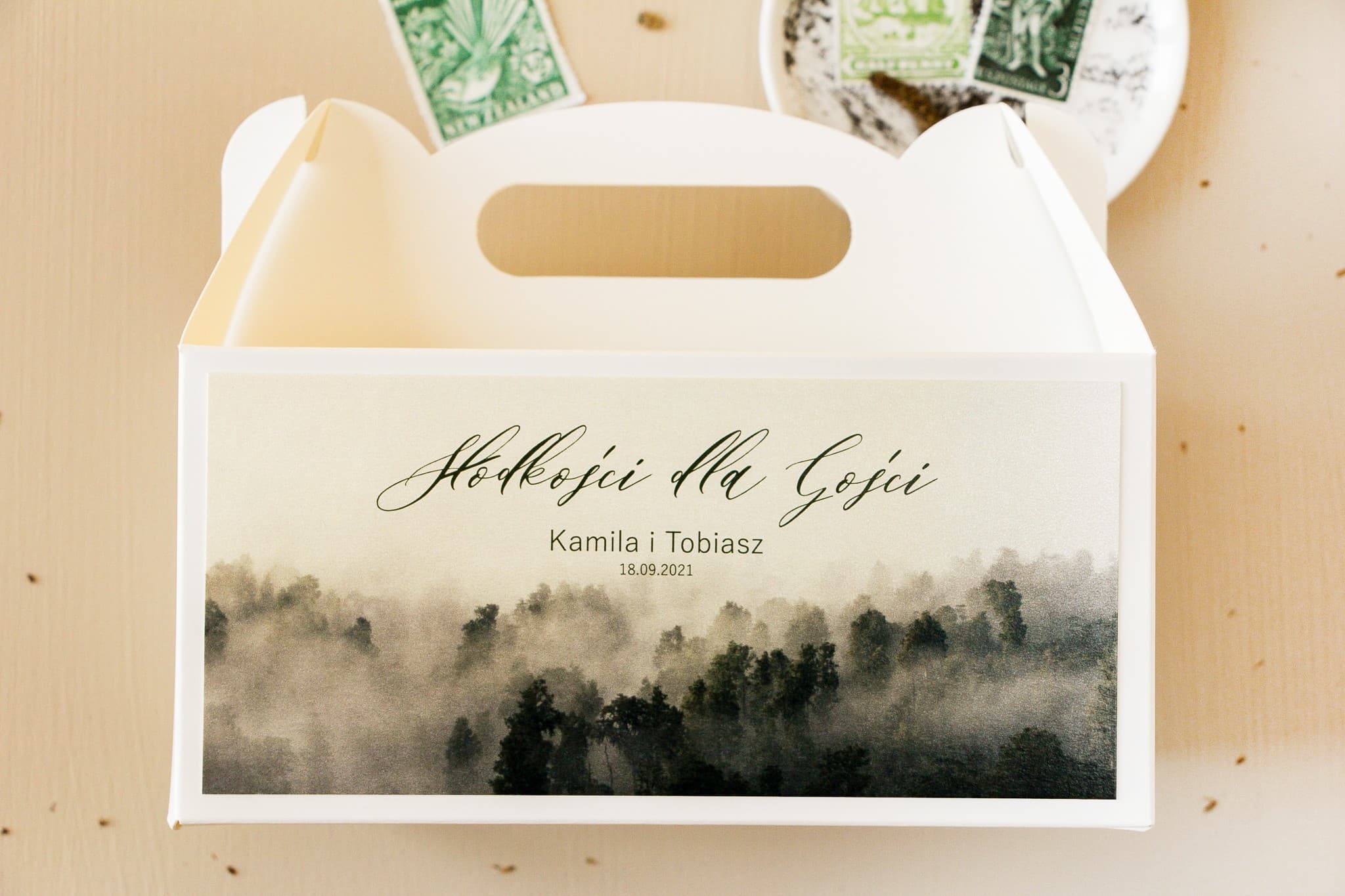 Caja para Pasteles de Boda Motivo Forestal Rectangular con Asa | Embalaje para Invitados | Opal n.º 2