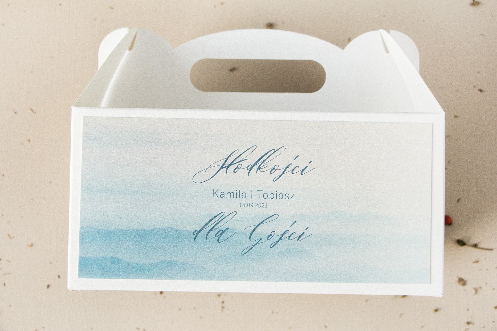 Caja para Pasteles Personalizada con Asa y Acuarela | Envoltorios para Tartas de Boda | Opal n.º 4