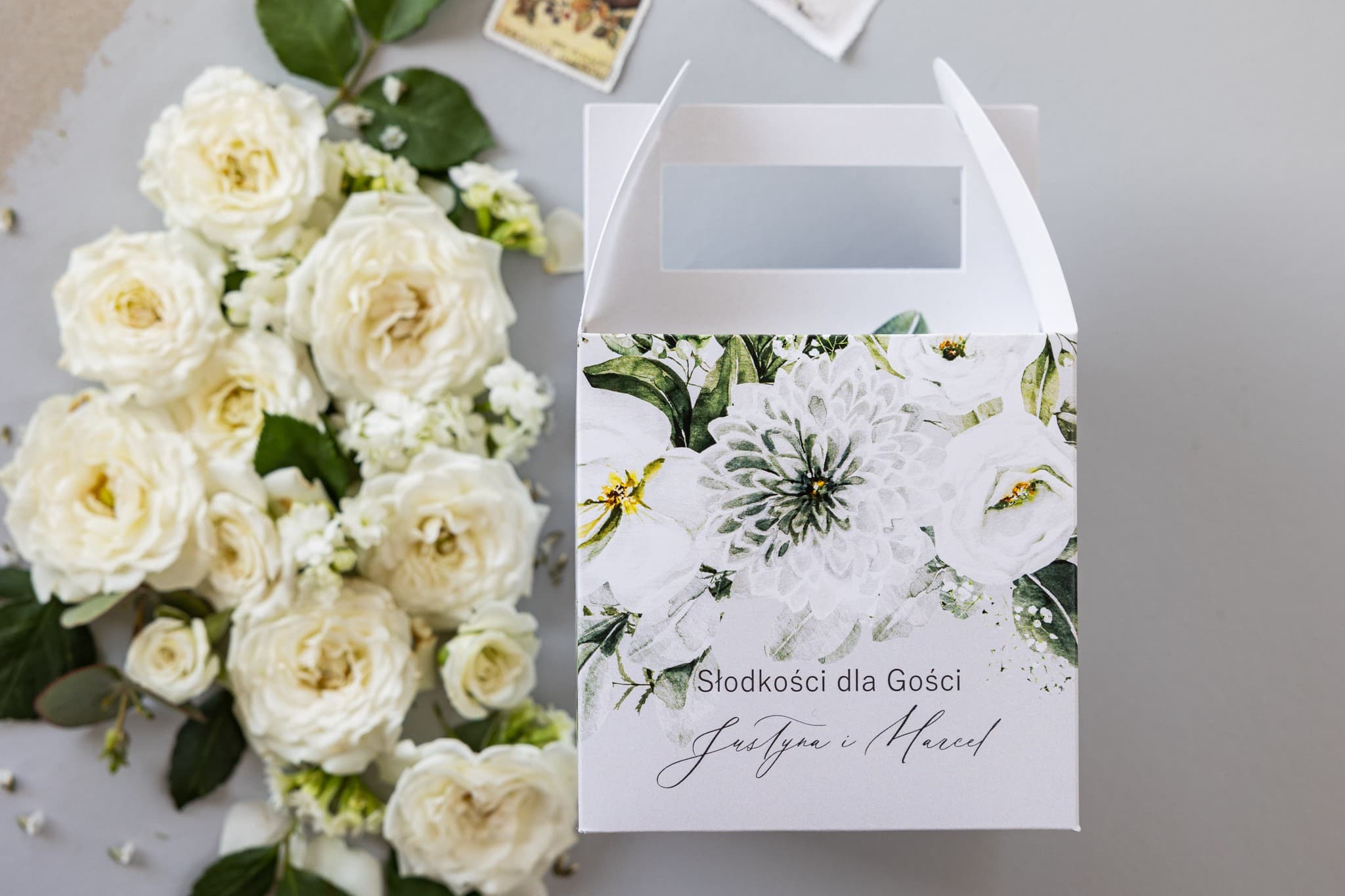 Cajas para Tarta de Boda con Asa Motivo Floral | Envases Personalizados para Invitados | Soft nº 4