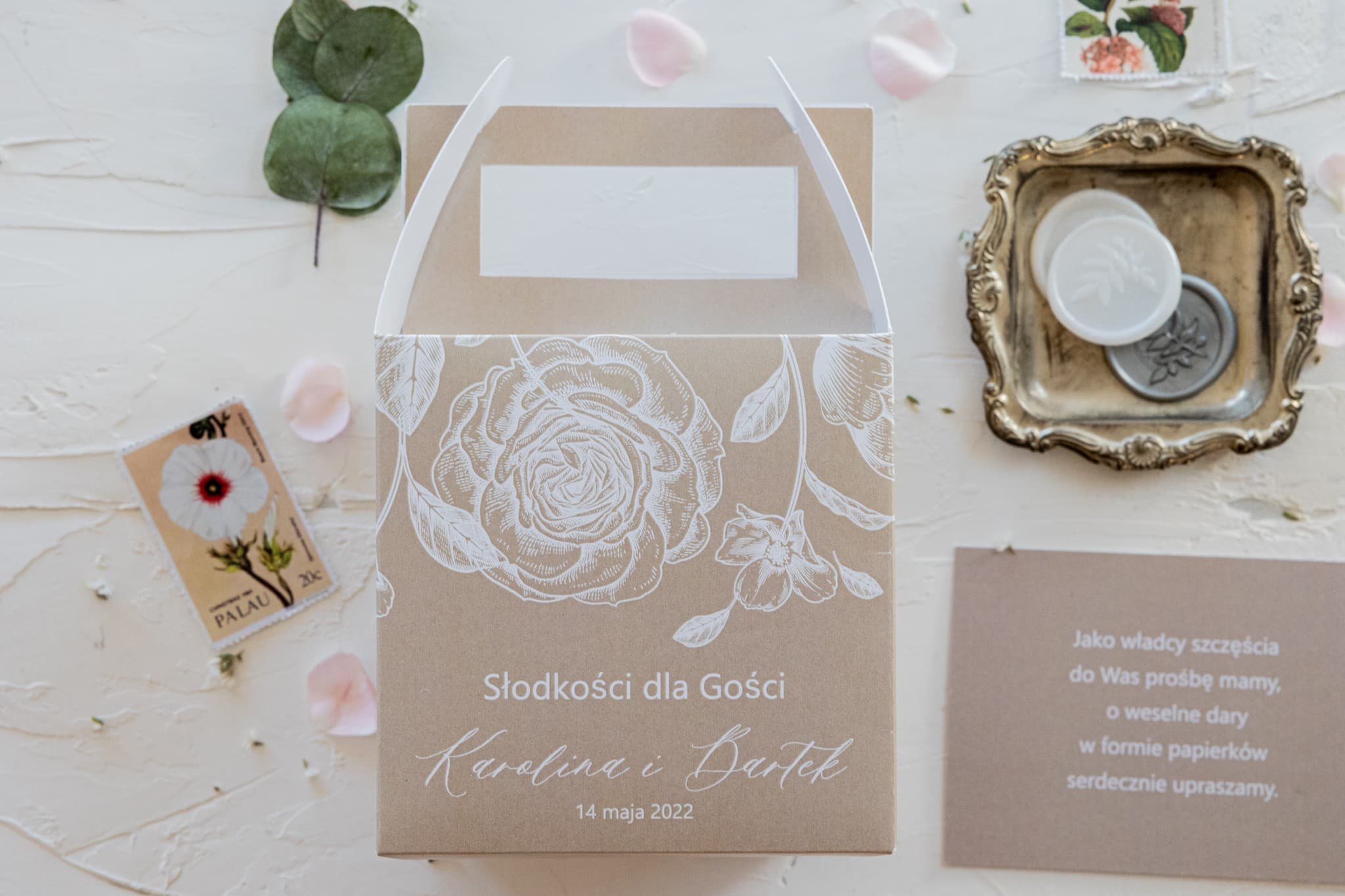 Cajas personalizadas para tarta de boda con asa | Envases beige para dulces | Nefryt n.º 4