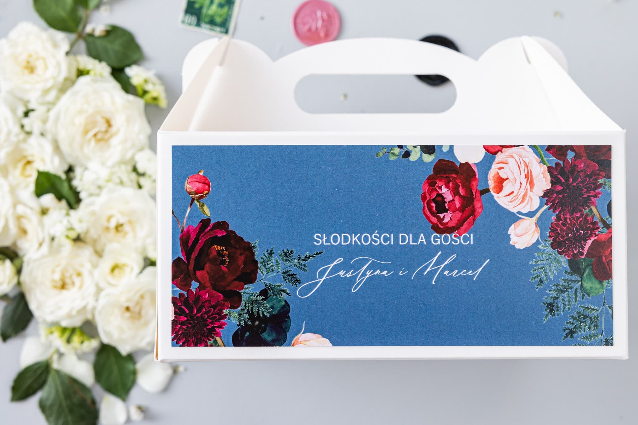 Elegante caja para tarta de boda con peonías, personalizada | Envases para invitados | Soft n.º 6
