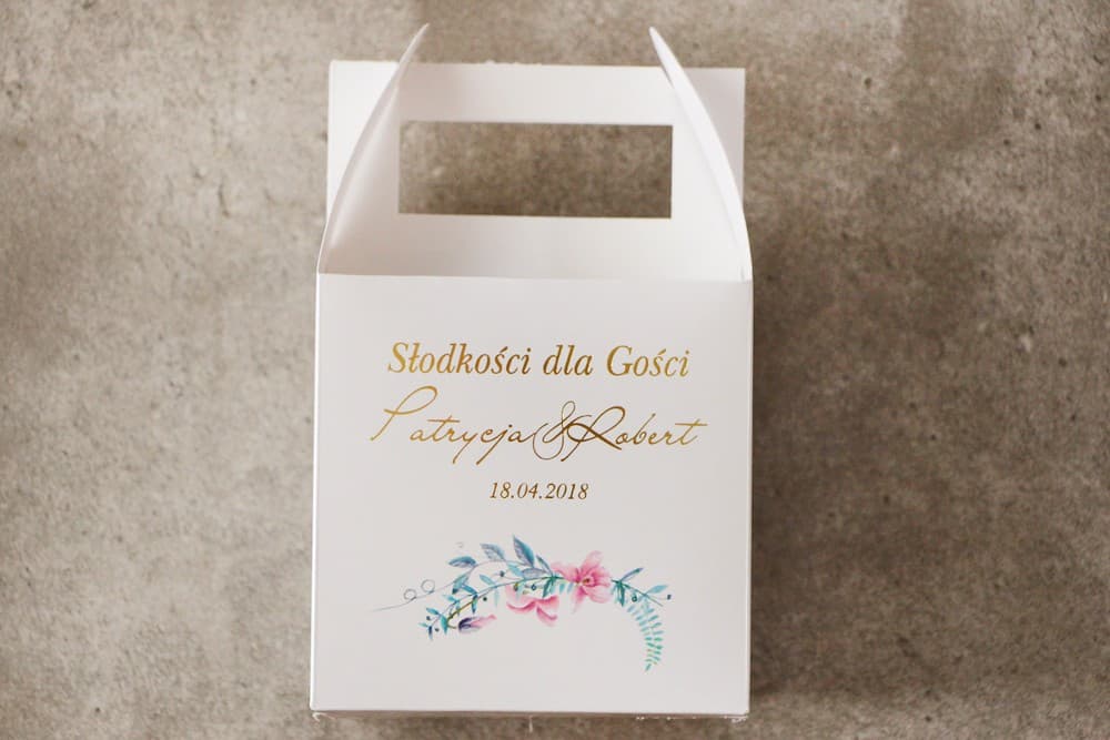 Cajas de Pastel de Bodas Personalizadas con Dorado y Violetas | Elegantes Detalles para Invitados | Cykade nº 8