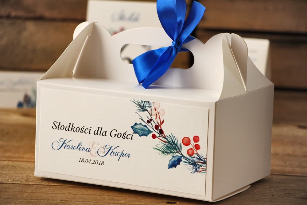 Caja de Pastel de Bodas de Invierno con Personalización y Asa | Elegantes Agradecimientos para Invitados | Acuarela n.º 15