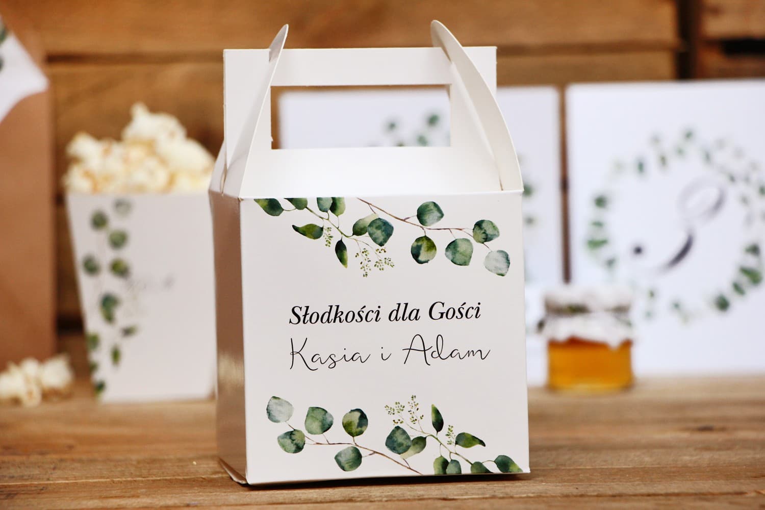 Cajas para Pasteles de Boda con Eucalipto Personalizadas | Embalaje para Invitados | Kalia No. 2