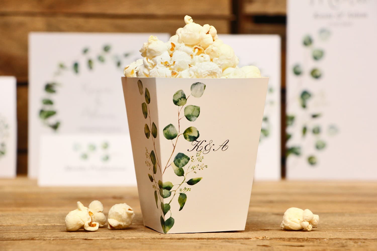 Cajas para Popcorn Greenery Eucalipto Personalizadas | Cajas para Dulces de Boda | Kalia nº 2