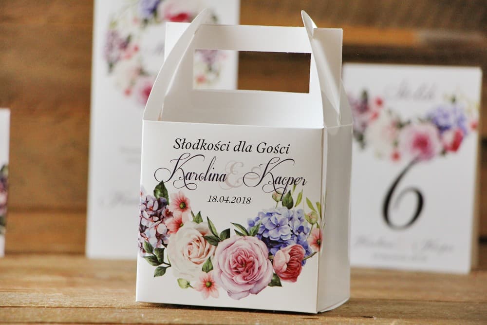 Elegante Caja para Tarta de Boda, Motivo de Flores en Acuarela, Personalizada | Cajas para Invitados | Acuarelas nº 17