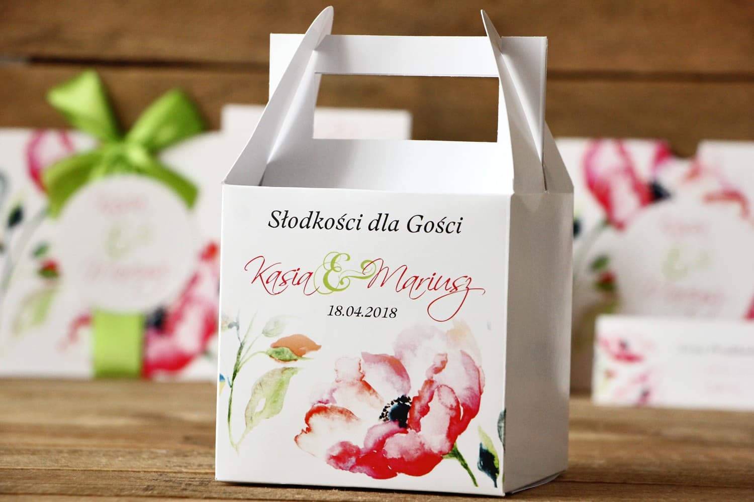 Elegantes Cajas para Tarta de Boda con Asa | Cajas Personalizadas para Invitados | Flores Pintadas n.º 6