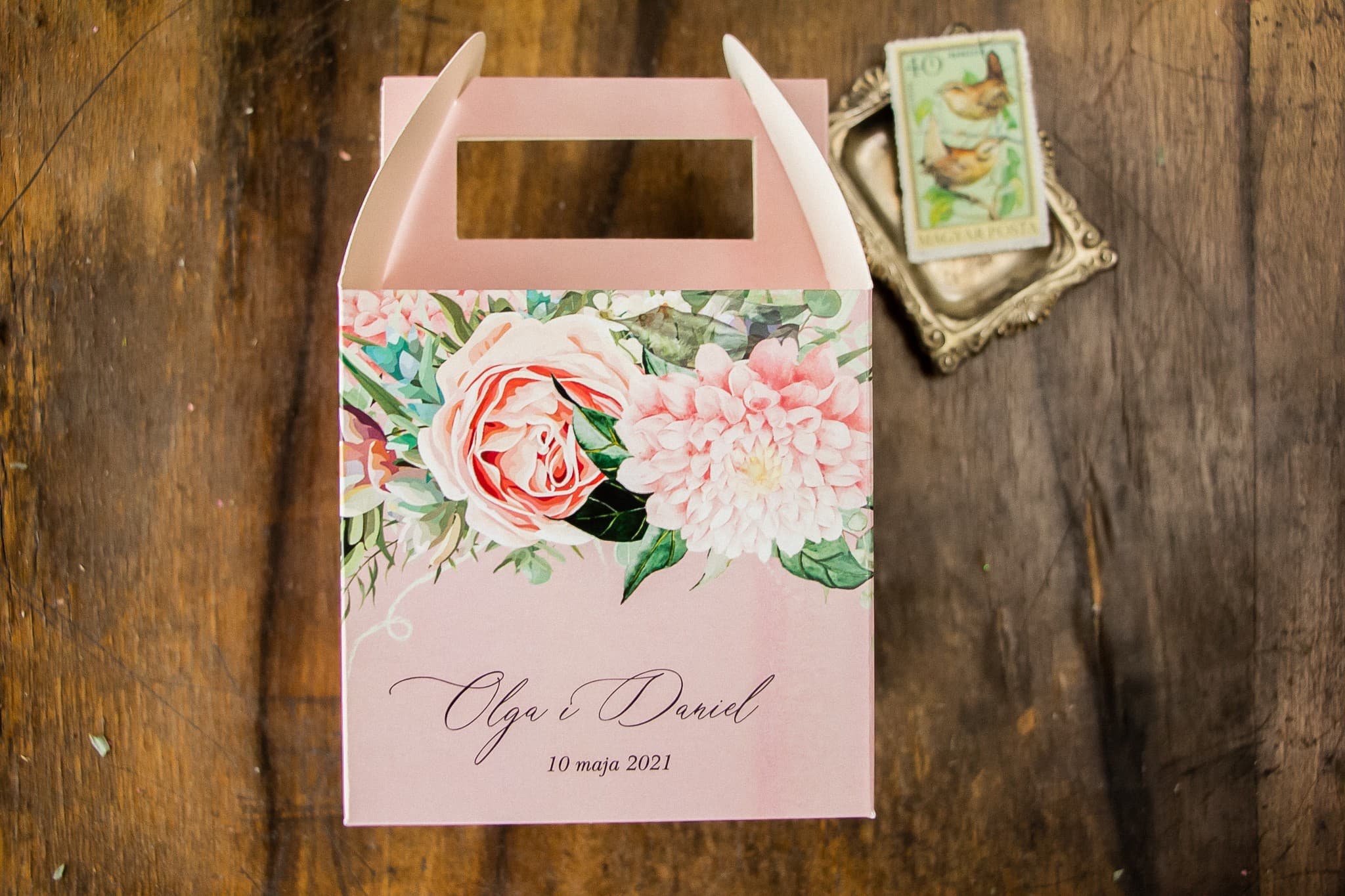 Cajas de Boda para Tarta Rosas con Peonías Boho | Pack para Invitados Cuadrado | Topaz nº 4