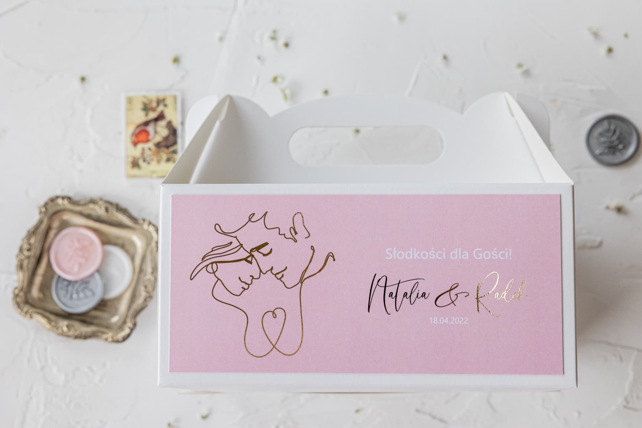 Caja para Tarta de Boda Rosa Empolvado con Dorado | Empaque para Invitados, Detalle | Jaspis nº 3